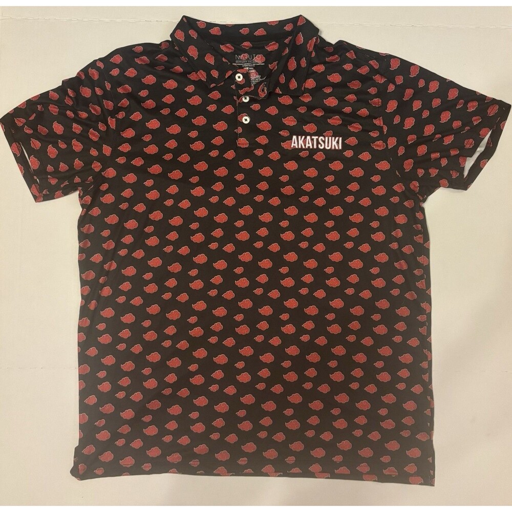 Naruto Shippuden Collection Akatsuki Black/Red Graphic Polo Shirt Men’s XL